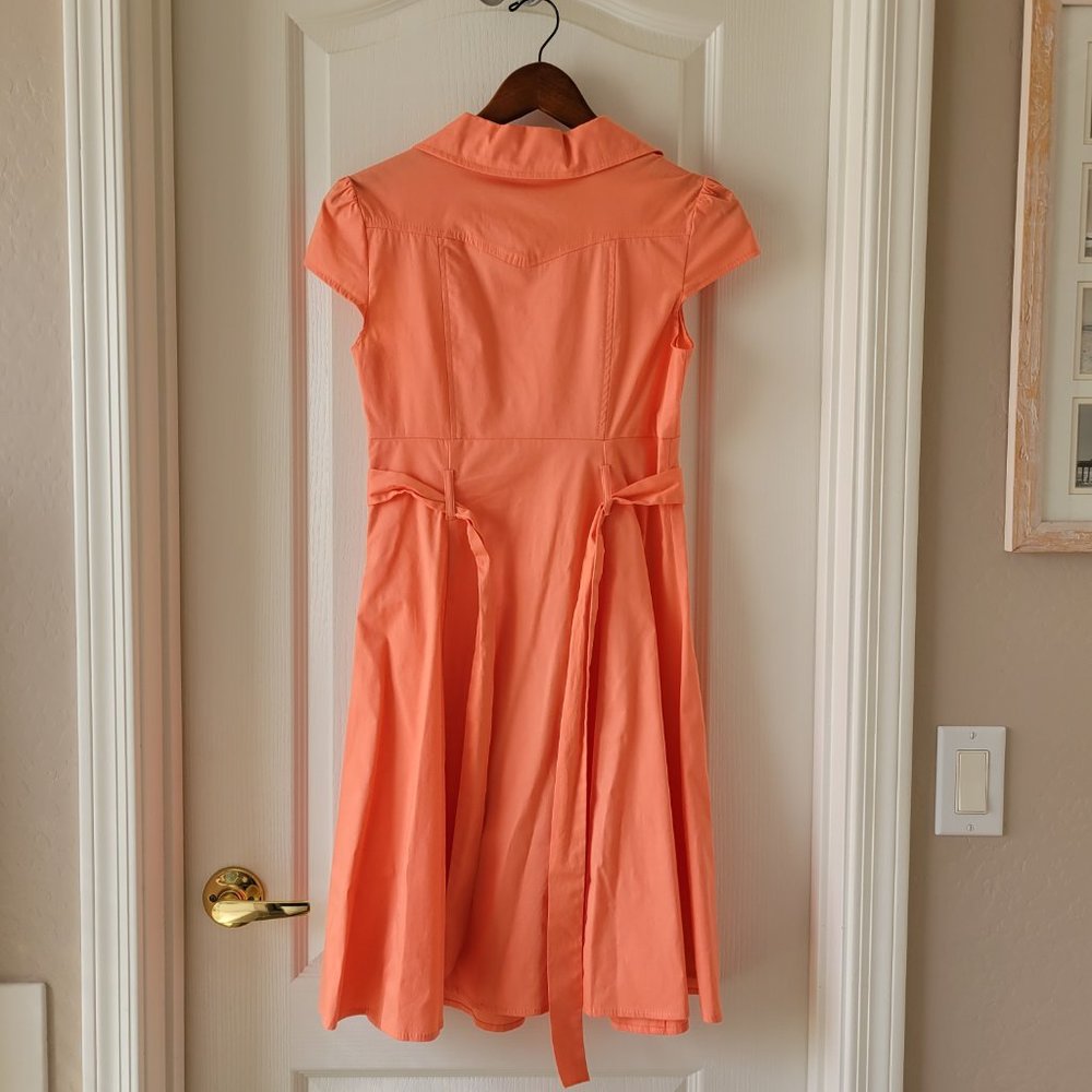 50's Retro Style Peach Dress With Belted Waist and Cap Sleeves Size SM - Picture 2 of 3